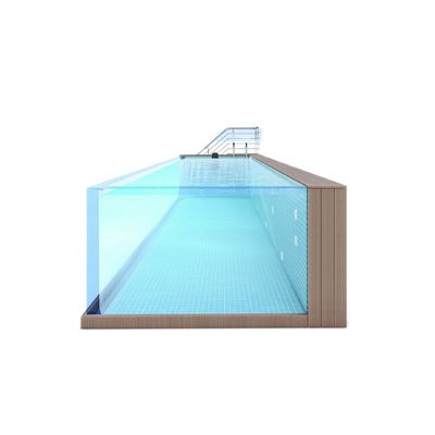 Seguridad sólida con paneles de vidrio transparente sin fin con piscina familiar en el exterior