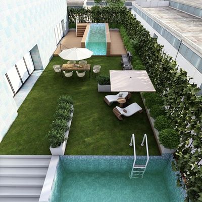 Villa patio trasero personalizado exterior de gran tamaño piscina acrílica con panel de hoja