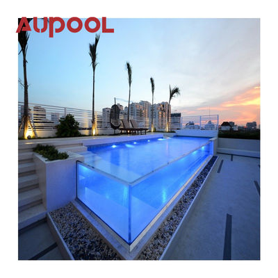 Panel acrílico fundido Dos anillos PVC azul transparente Gran piscina inflable para adultos exterior
