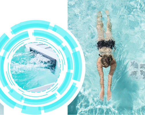 Piscina de lujo por encima del suelo de fibra de vidrio transparente sin fin con tablero de plástico de madera