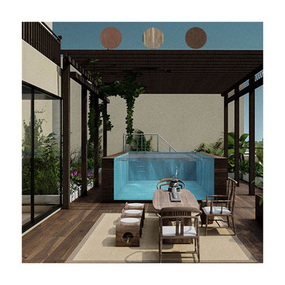 Material acrílico de luz sobre el suelo piscina con ventana de la piscina y diseño infinito