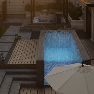 Material acrílico de luz sobre el suelo piscina con ventana de la piscina y diseño infinito