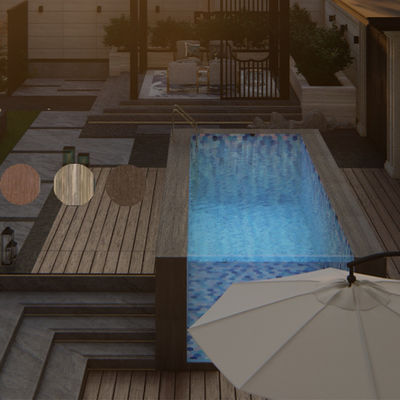 Material acrílico de luz sobre el suelo piscina con ventana de la piscina y diseño infinito