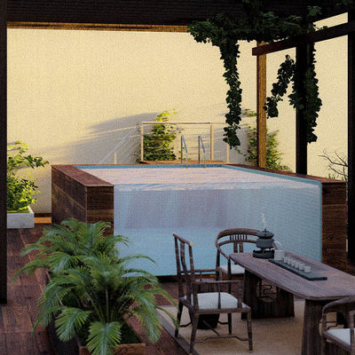 Material acrílico de luz sobre el suelo piscina con ventana de la piscina y diseño infinito