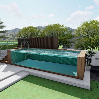 Piscina prefabricada con ventana de paneles de acrílico transparente y estructura principal de acero inoxidable