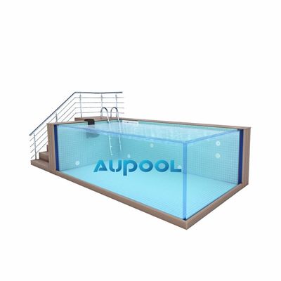 Piscina familiar modular prefabricada en el patio trasero con panel acrílico de vidrio sobre el suelo