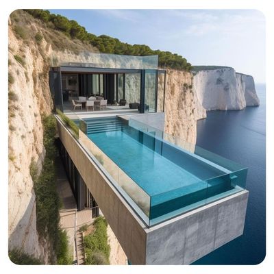 Piscina de acrílico de fibra de vidrio para la demanda del cliente y paneles de vidrio exterior transparentes