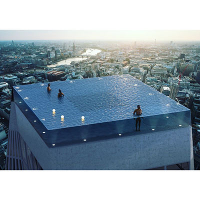 Piscina exterior acrílica de techo moderno personalizado con pared infinita transparente