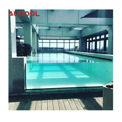 Piscina al aire libre con pared de cascada de acrílico transparente / transparente y kit de hojas