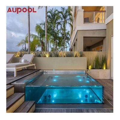 Contenedor de piscina de vidrio plexiglás acrílico para el diseño de piscinas al aire libre infinitas